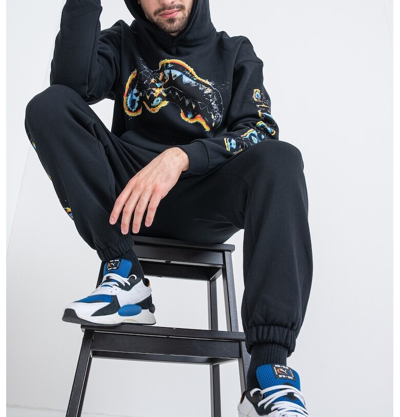 Памучно худи с контрастно лого - Черен/Жълт/Син Sprayground