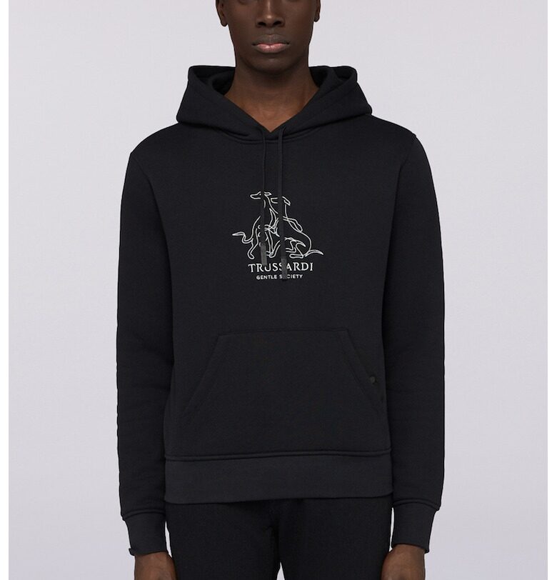 Памучно худи с лого - Бял/Черен Trussardi