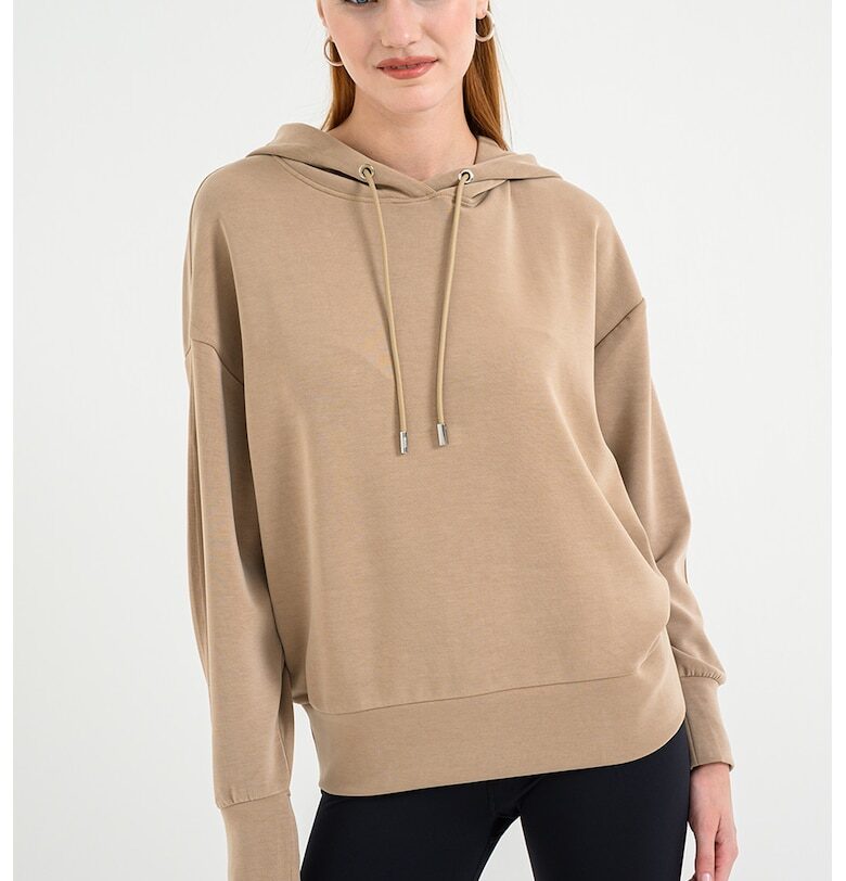 Памучно худи с лого - Светлокафяв BOSS