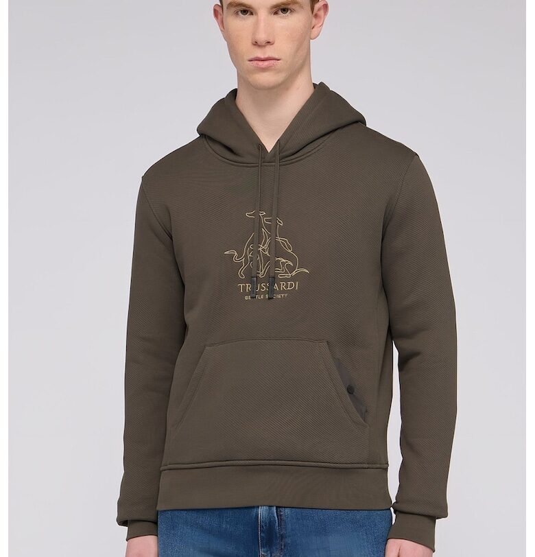 Памучно худи с лого - Тъмнокафяв Trussardi