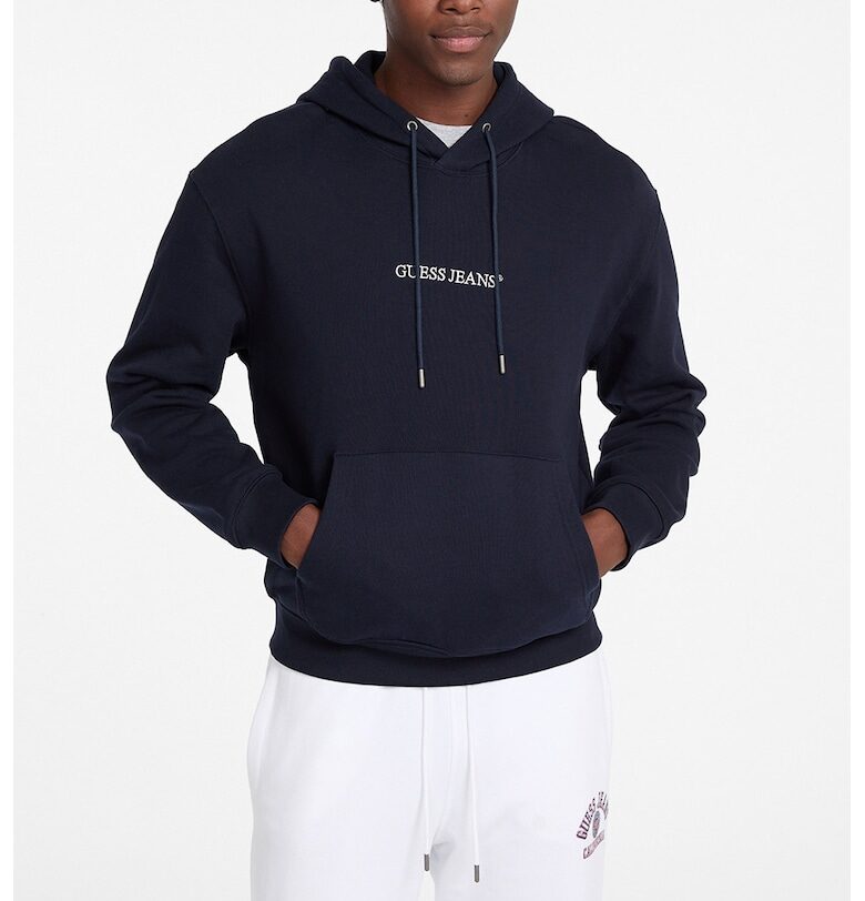 Памучно худи с лого - Ултрамарин синьо/Бял GUESS JEANS