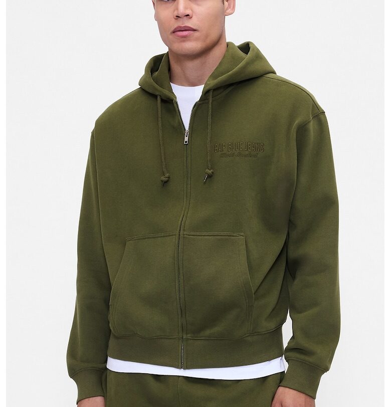 Памучно худи с цип - Бледо каки GAP