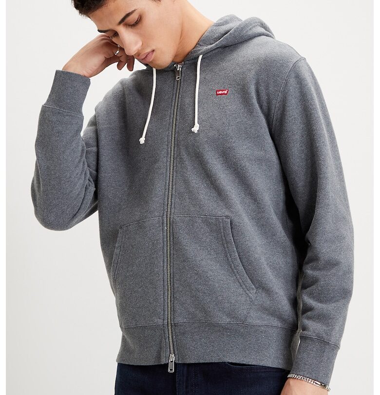 Памучно худи с цип - Сив меланж Levis