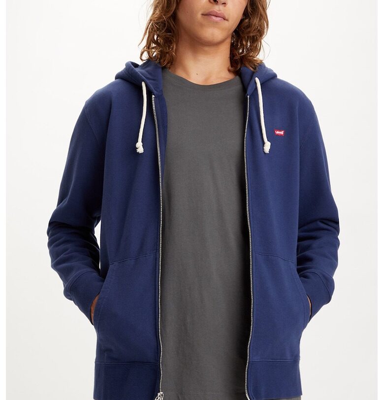 Памучно худи с цип - Тъмносин Levis