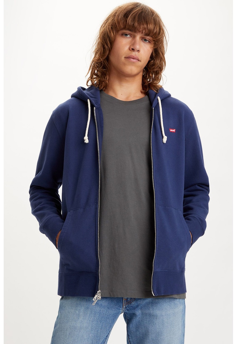 Памучно худи с цип - Тъмносин Levis