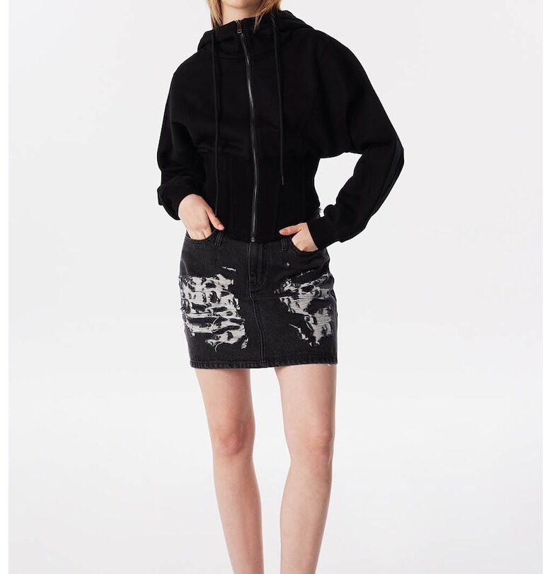 Памучно худи с цип - Черен TWIST