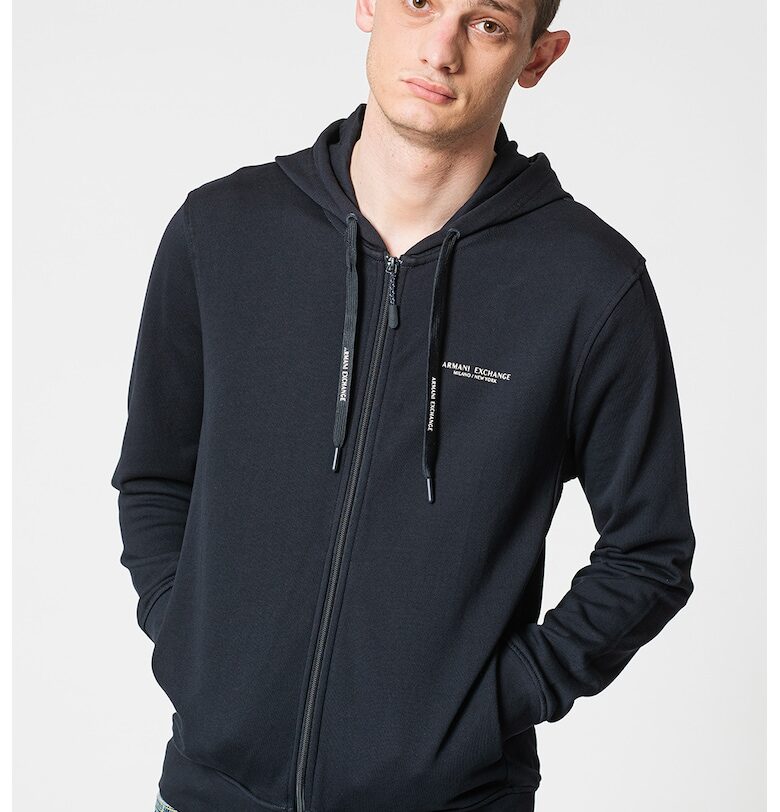Памучно худи с цип и лого - Тъмносин ARMANI EXCHANGE
