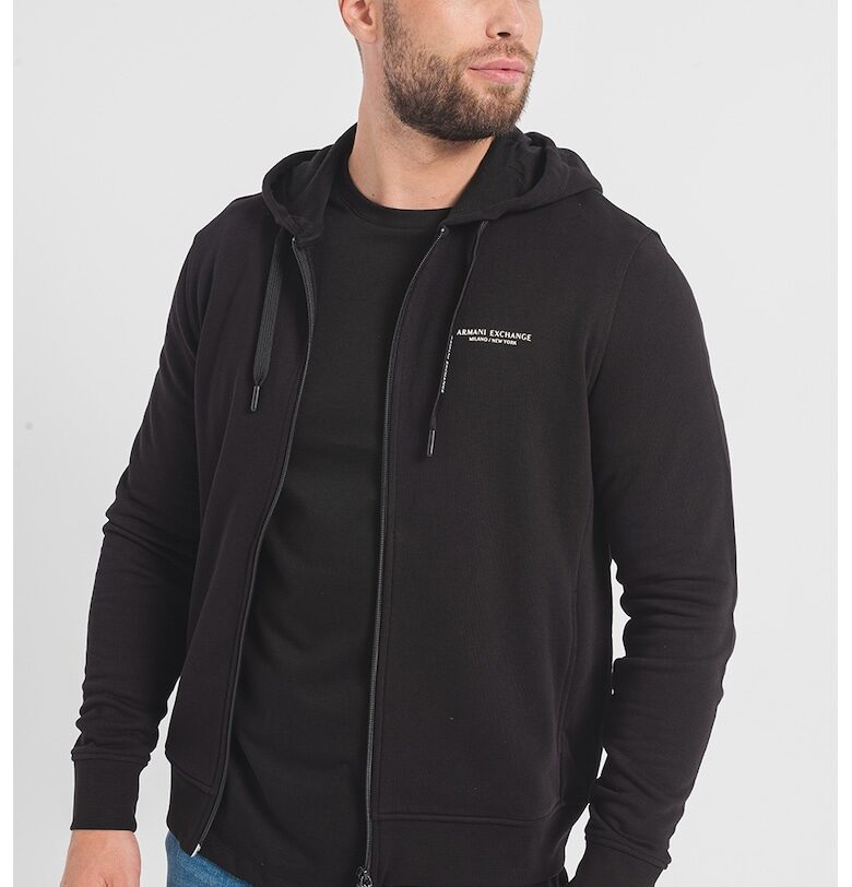Памучно худи с цип и лого - Черен ARMANI EXCHANGE
