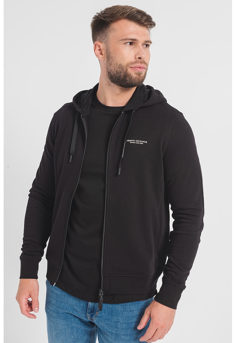 Памучно худи с цип и лого - Черен ARMANI EXCHANGE