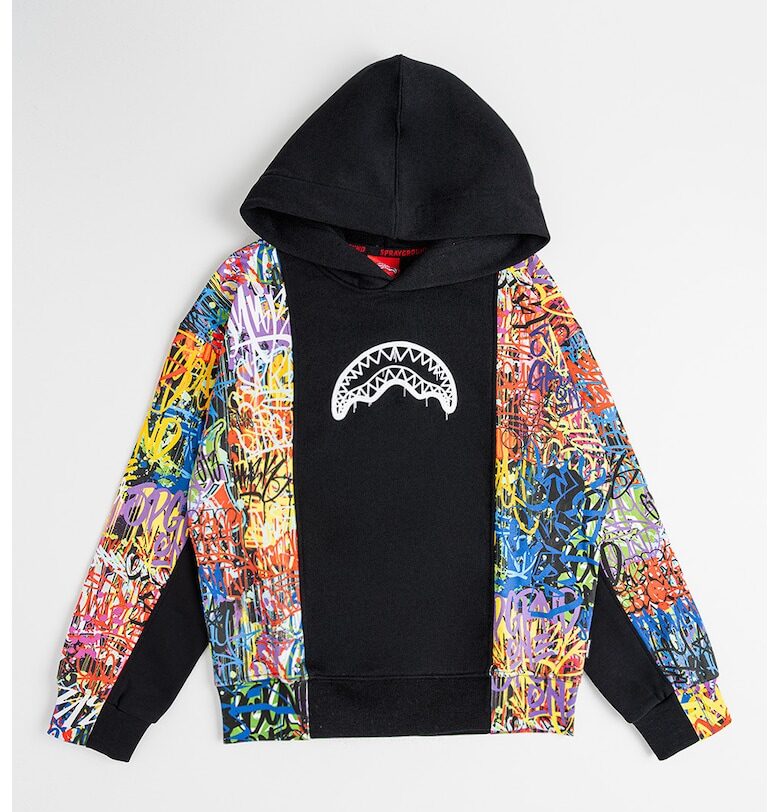 Памучно худи с шарка - Черен/Многоцветен Sprayground