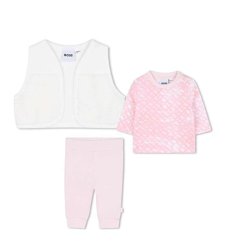 Панталон - елек и суитшърт - 3 части - Светлорозов/Мръснобял BOSS Kidswear