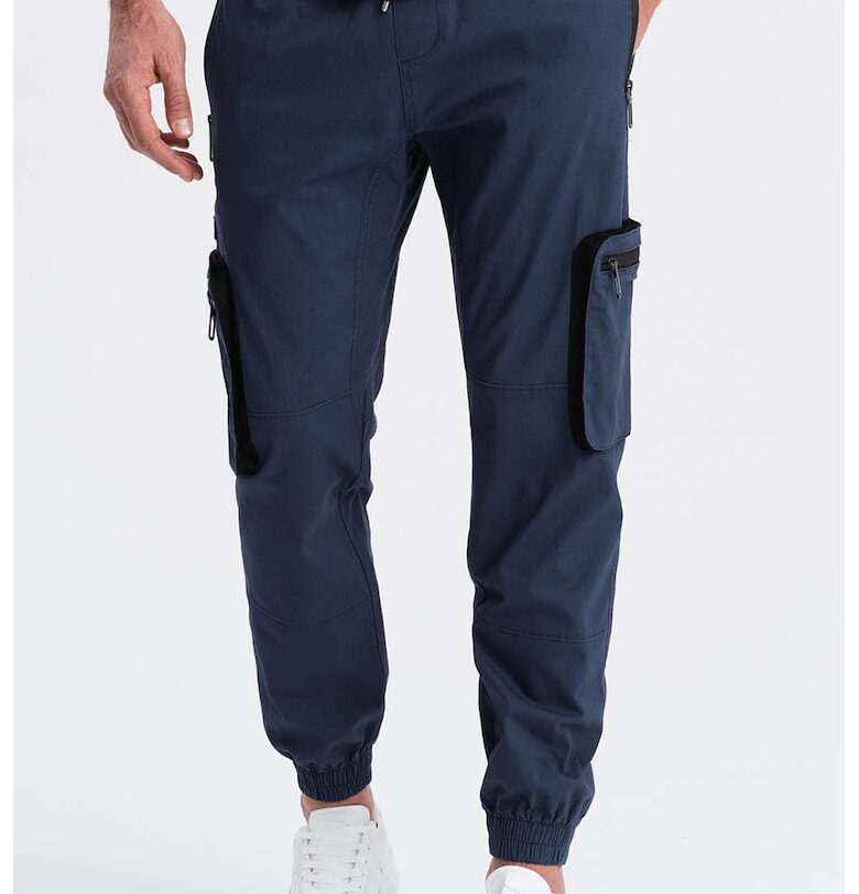 Панталон карго с еластични зони на глезена - Тъмносин OMBRE