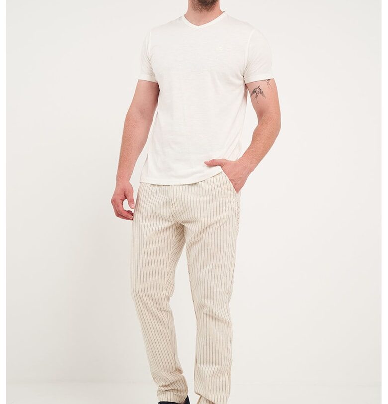 Панталон от памук на райе - Светло бежово Timeout