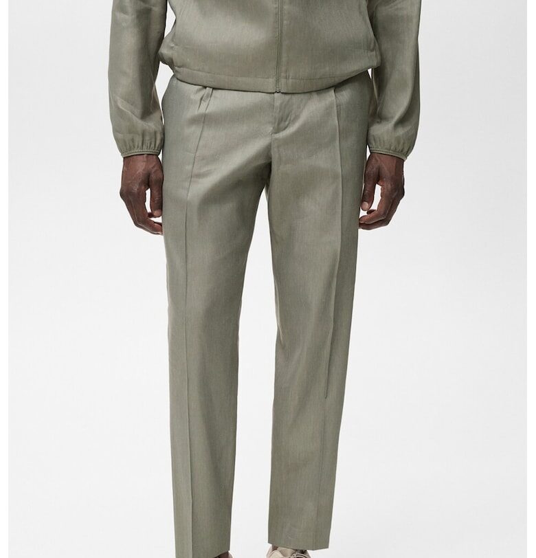 Панталон с лен - Каки Mango