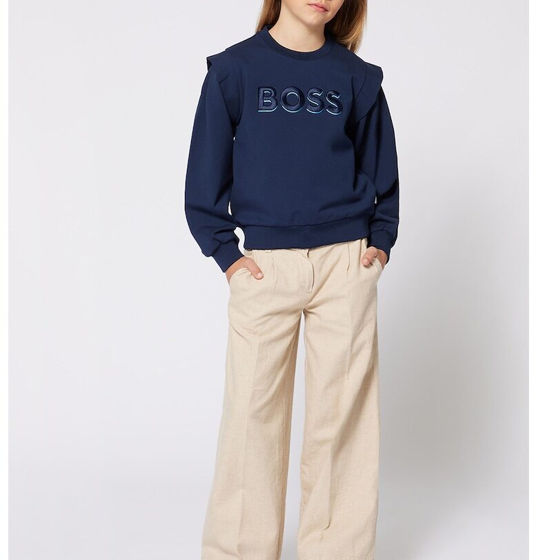 Панталон с лен с широк крачол и джобове - Крем BOSS Kidswear