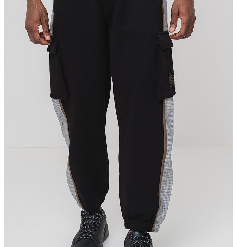 Панталон с памук с връзка - Черен/Бял EA7