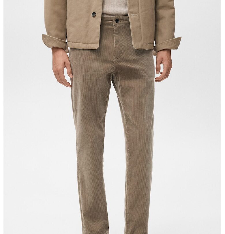 Панталон с прав крачол и кадифен ефект - Камел Mango