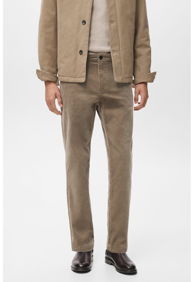 Панталон с прав крачол и кадифен ефект - Камел Mango