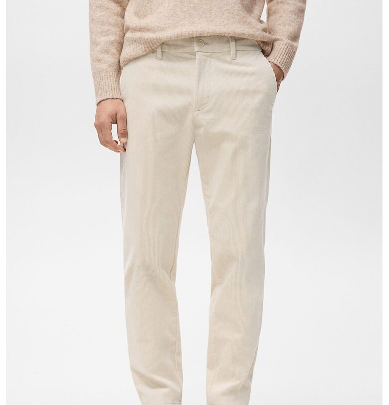 Панталон с прав крачол и кадифен ефект - Крем Mango