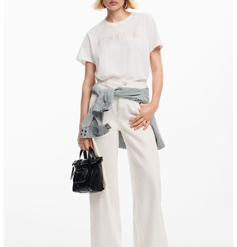 Панталон с широк крачол и висока талия - Мръснобял DESIGUAL