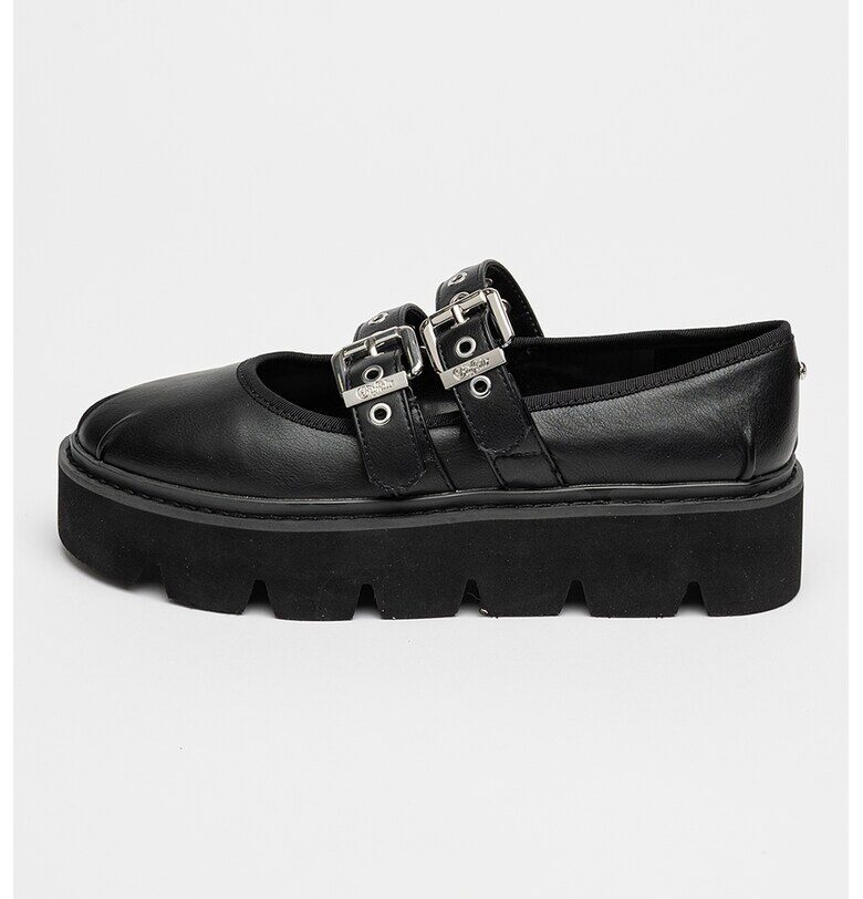 Пантофки Darya Mary от еко кожа с равна платформа - Черен/Сребрист Buffalo