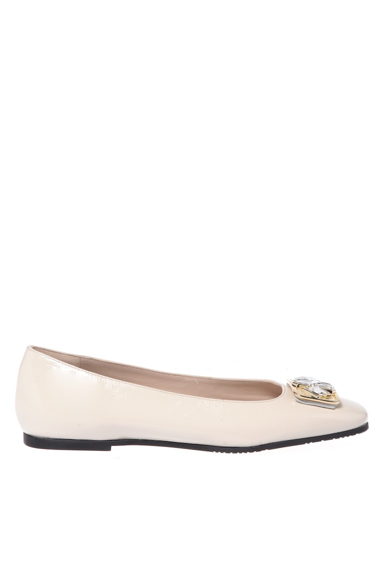 Пантофки от кожа с метален детайл - Слонова кост Baldinini
