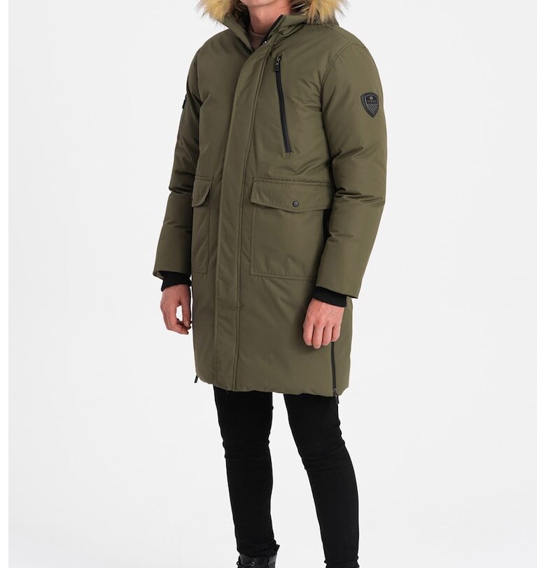 Парка с качулка и джобове с цип - Каки OMBRE