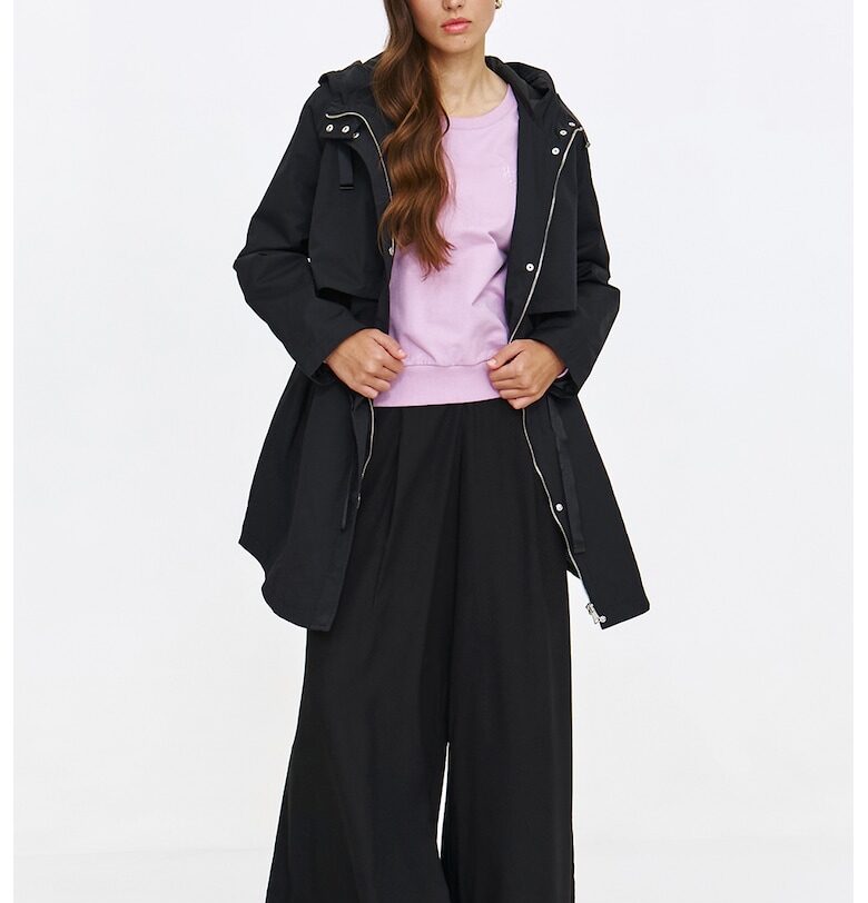 Парка с качулка и колан - Черен Top Secret