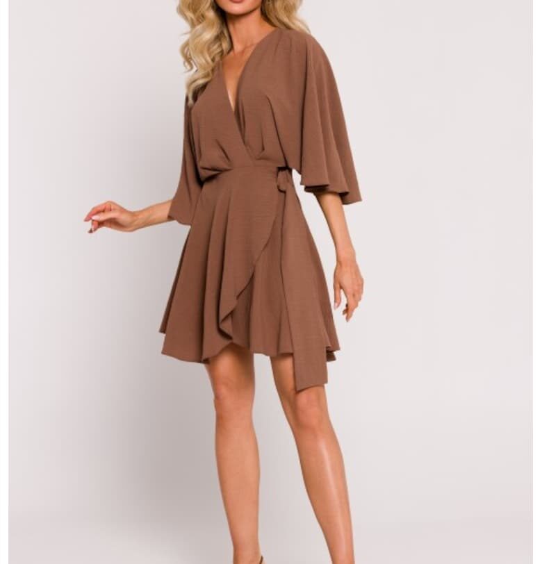 Парти мини рокля с кимоно ръкави - Тъмнокафяв MOE