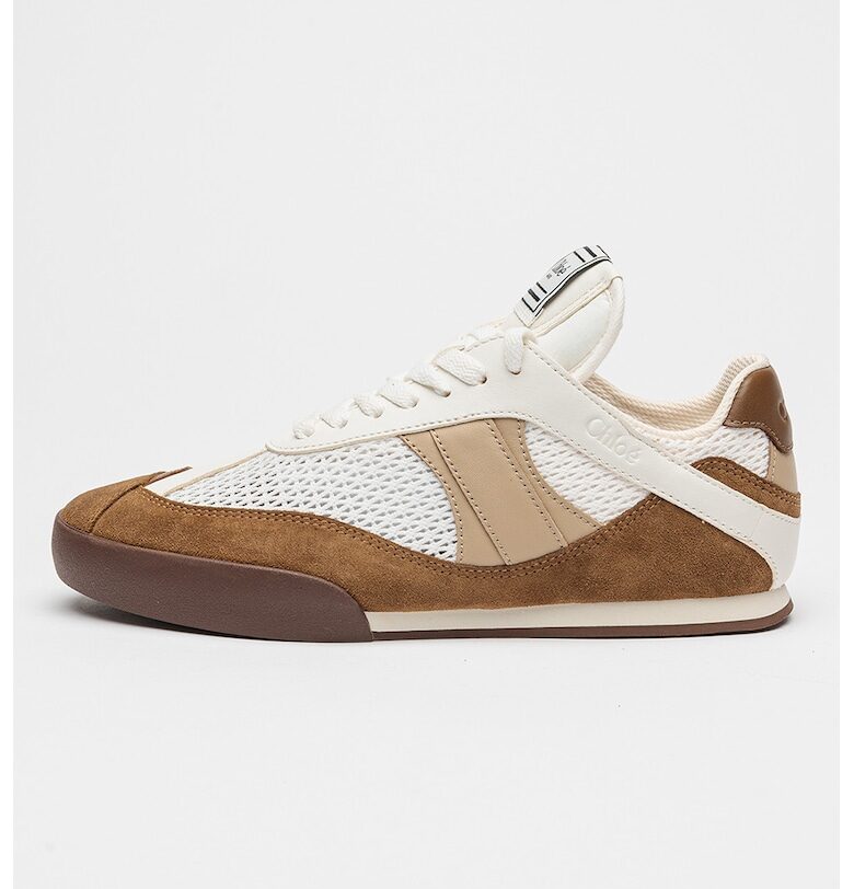 Перфорирани спортни обувки с велур - Бял/Светлокафяв Chloe
