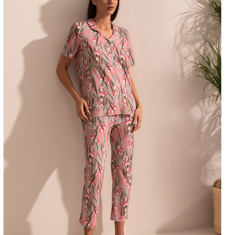 Пижама Marion с бамбукови нишки - Ледено синьо/Прашно розово/Папратово зелено Sofiaman