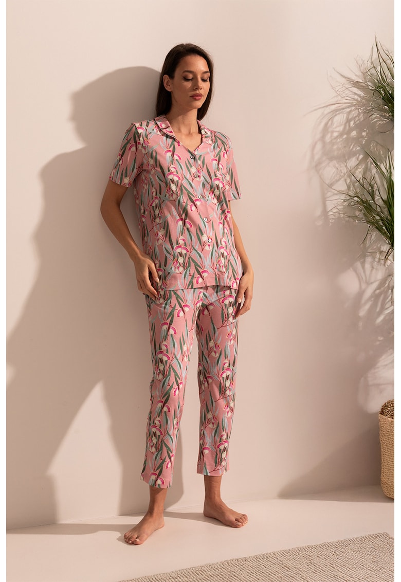 Пижама Marion с бамбукови нишки - Ледено синьо/Прашно розово/Папратово зелено Sofiaman