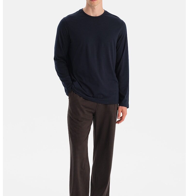 Пижама на каре с памук - Кафяв/Ултрамарин синьо DAGI