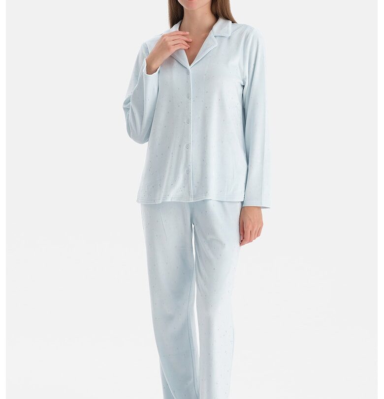 Пижама с десен и колан - Светлосин DAGI