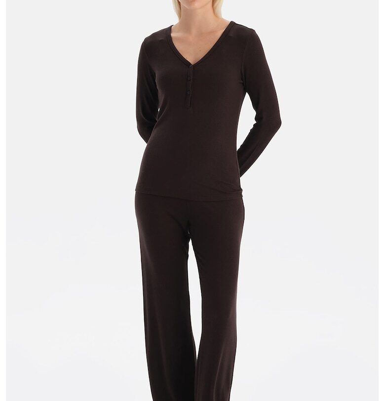 Пижама с дълги ръкави и шпиц - Тъмнокафяв DAGI