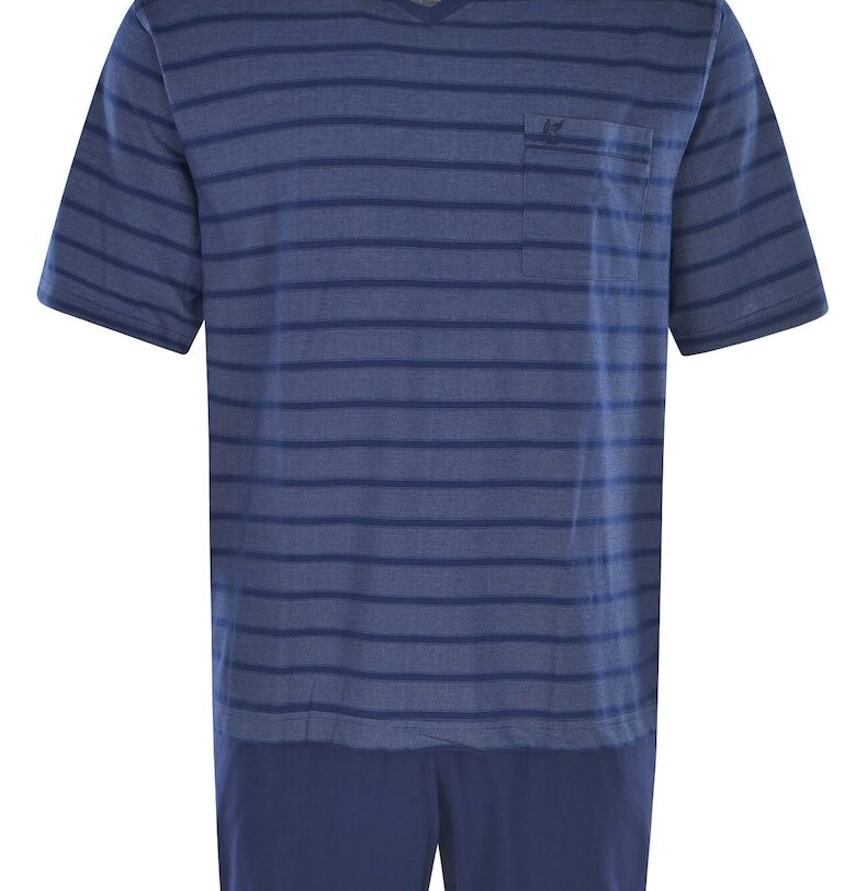 Пижама с къси ръкави и джоб на гърдите - Син hajo