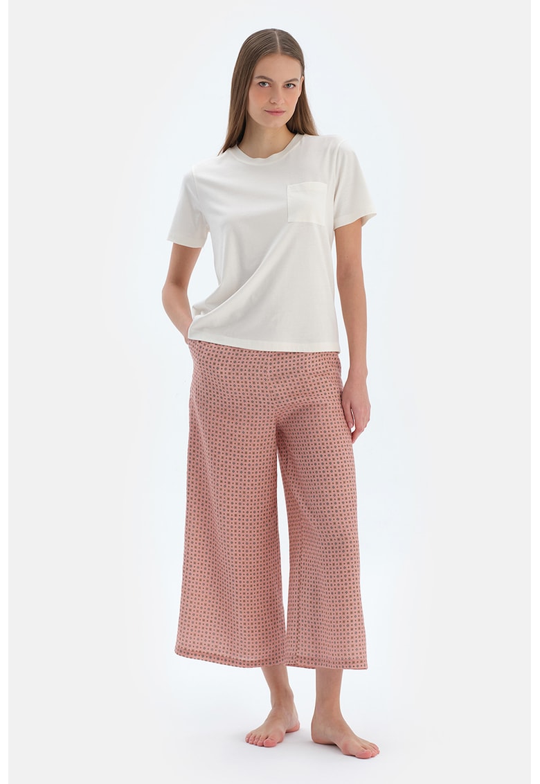 Пижама с къси ръкави и долна част с широк крачол - Мръснобял/Прашно розово DAGI
