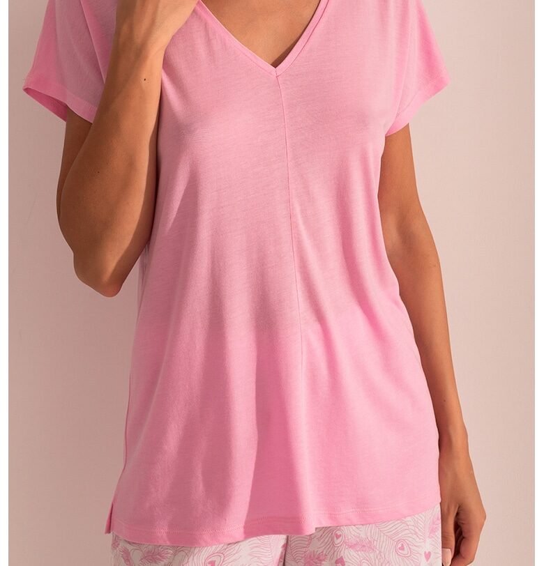 Пижама с лиосел и памук с къси ръкави - Бял/Бледо розово Sofiaman