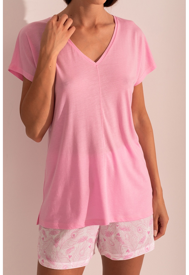 Пижама с лиосел и памук с къси ръкави - Бял/Бледо розово Sofiaman