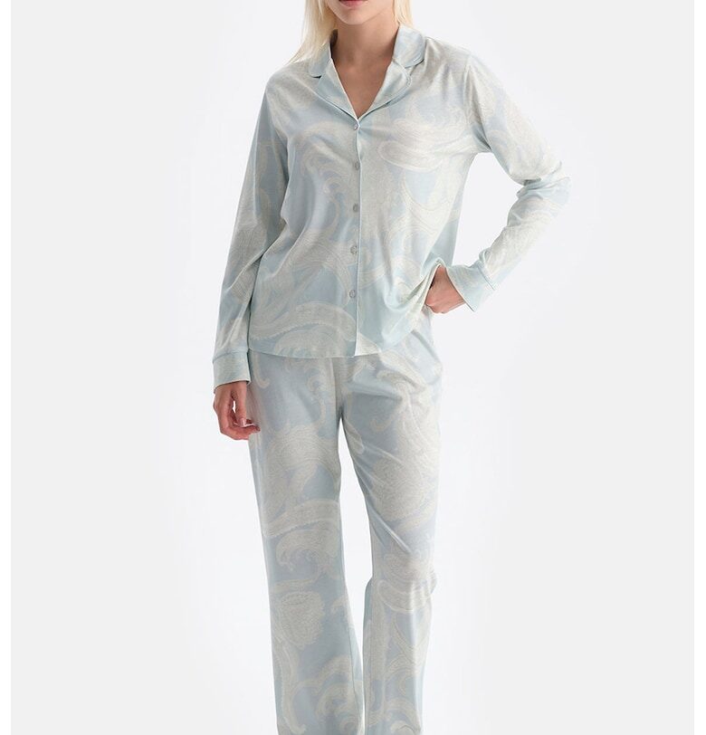 Пижама с модал и памук - Небесносин/Мръснобял DAGI