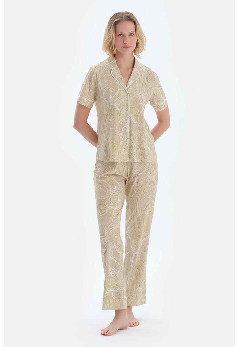 Пижама с модал с графика - Бледожълт/Мръснобял DAGI