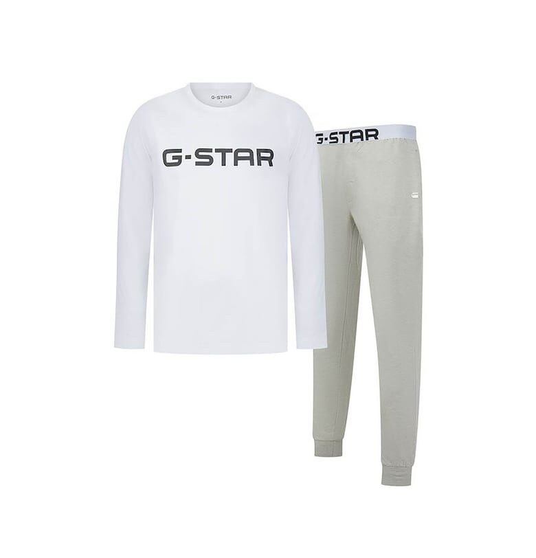 Пижама с памук и лого - Бял/Сив G-Star RAW