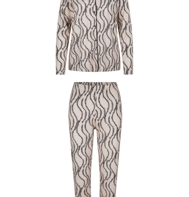 Пижама с шарка и дълги ръкави - Черен/Крем LingaDore