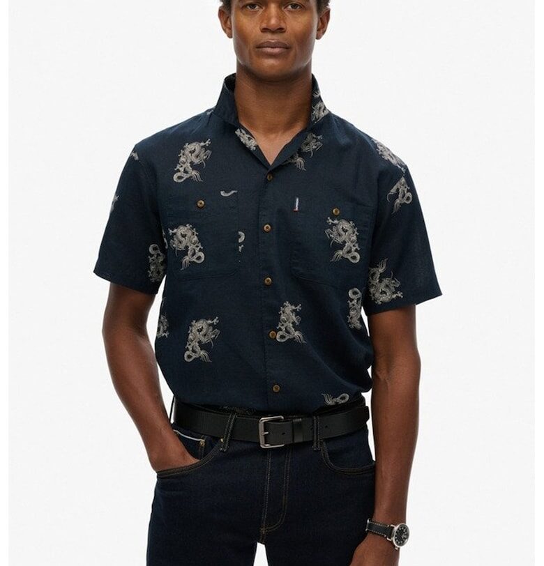 Плажна риза с лен - Сив/Тъмносин Superdry  Co