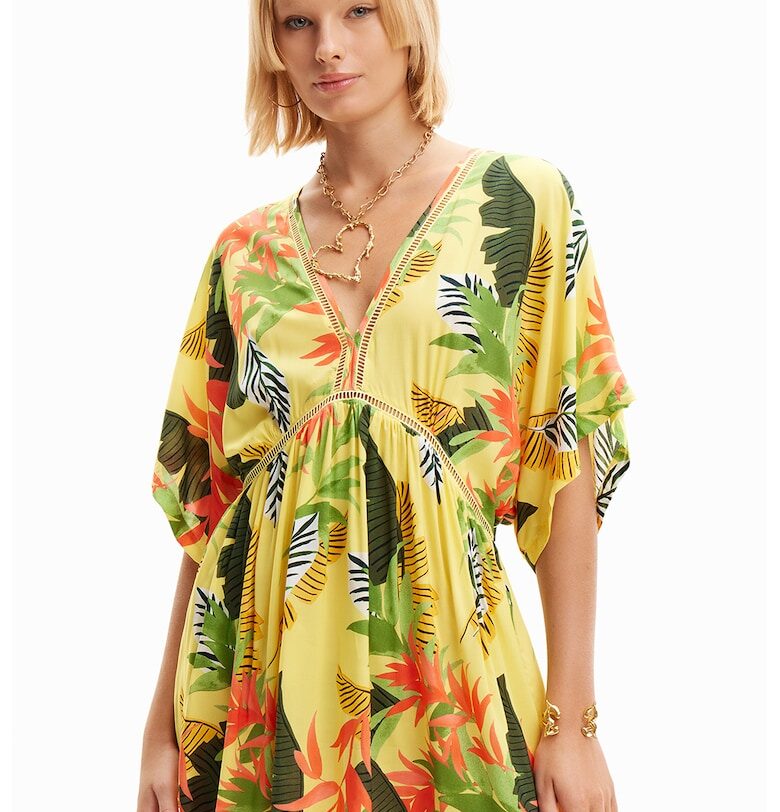 Плажна рокля с шпиц и щампа - Жълт DESIGUAL