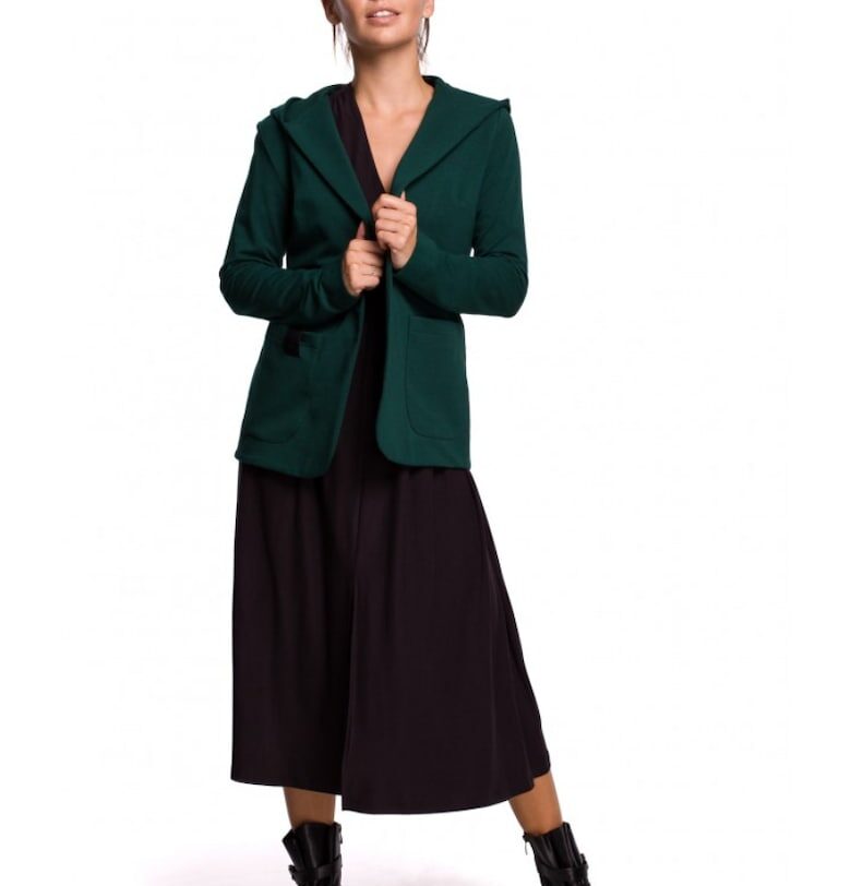 Плетен блейзер - С качулка - Памук - Еластан - Зелен OEM