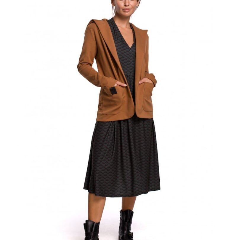 Плетен блейзер - С качулка - Памук - Еластан - Карамел OEM