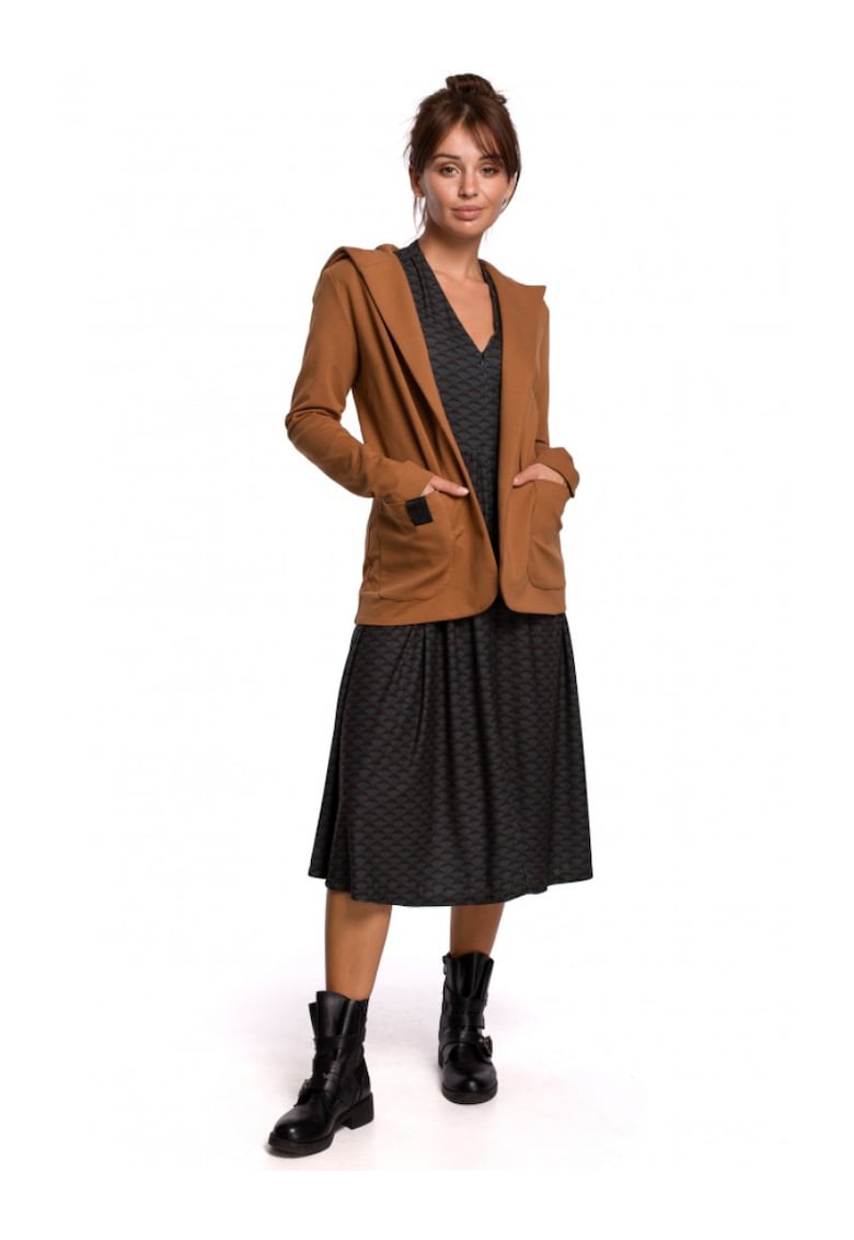 Плетен блейзер - С качулка - Памук - Еластан - Карамел OEM