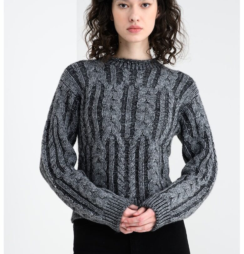 Плетен пуловер с вълна - Меланж тъмно сиво Stefanel