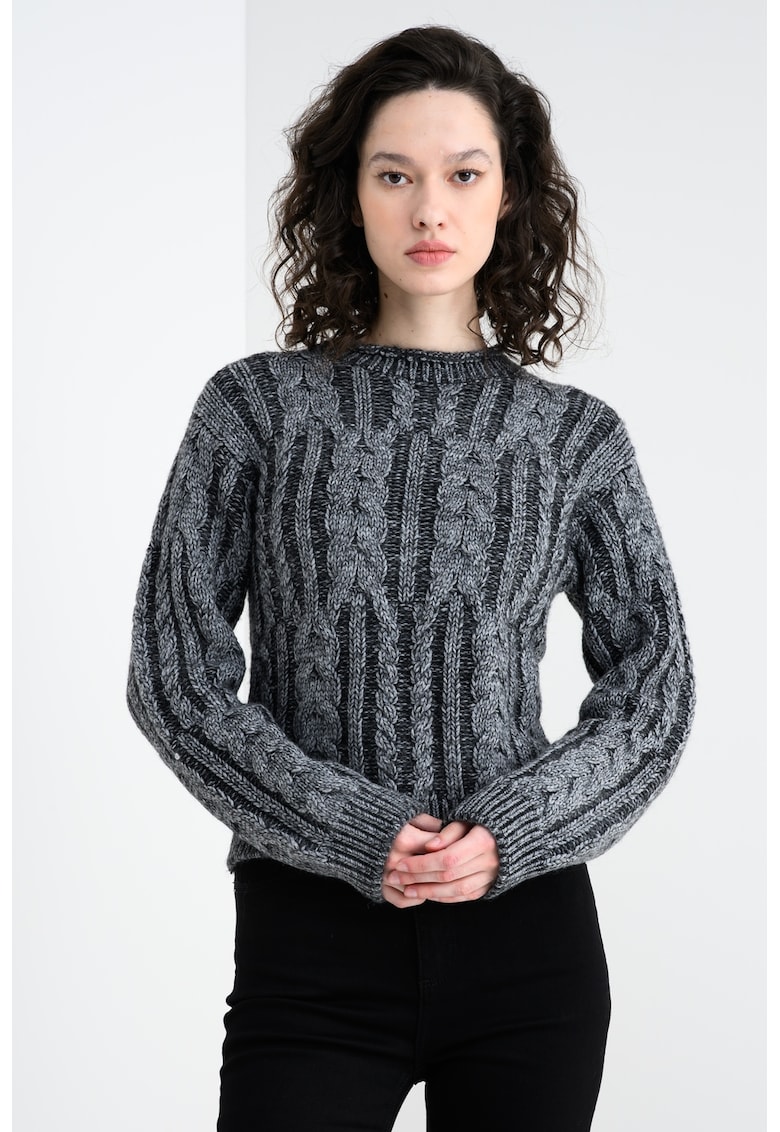 Плетен пуловер с вълна - Меланж тъмно сиво Stefanel